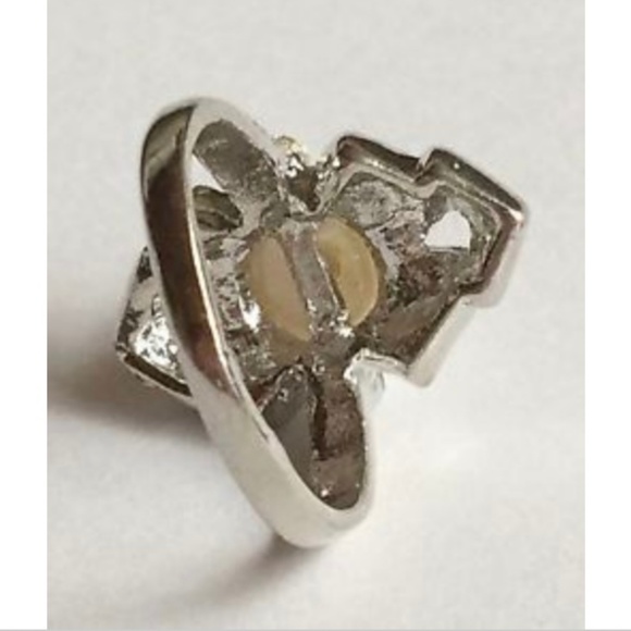 Vintage Silver Pearl Art Deco Cocktail Ring Sz 7 8 9 - Picture 7 of 8